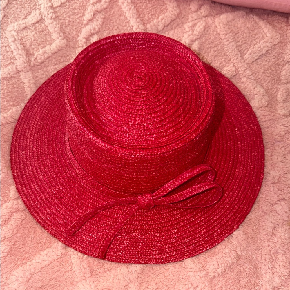 BETMAR Wine Red Braided Straw Hat with Bow Trim - Picture 8 of 14